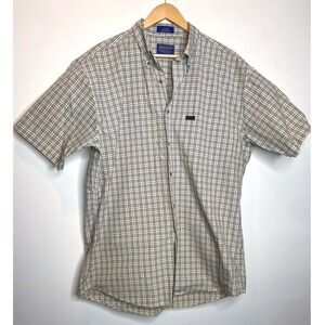 Pendleton 100% Cotton Short Sleeve Button Down Shirt Beige Green Plaid